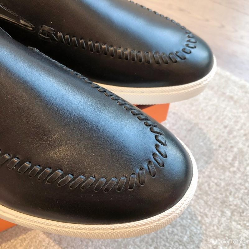 2025 Men Hermès Black Leather Loafers AS00380