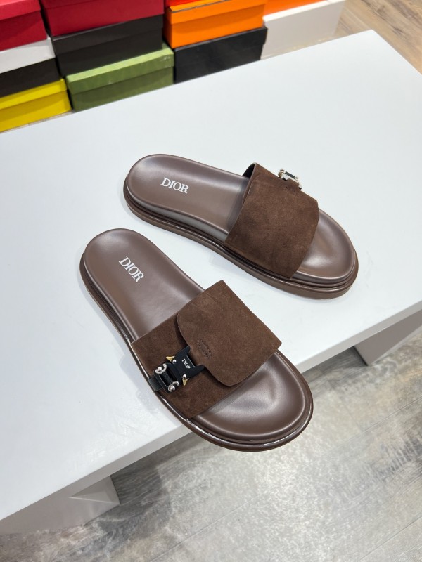 2025 Men Dior Brown Suede Leather Slippers AS00190