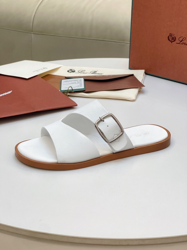 2025 Men Loro Piana White Leather Slippers AS00250