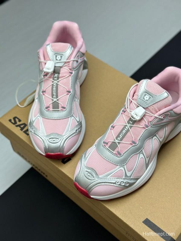 2025 Women SALOMON Pink White Leather Mesh Sneakers AS00320