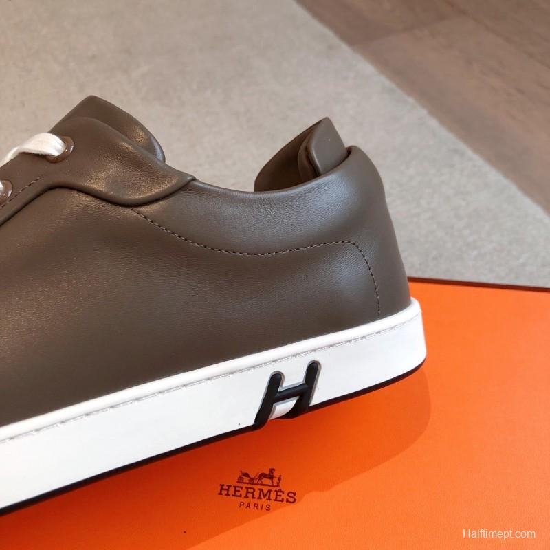 2025 Men Hermès Brown Leather Sneakers AS00380