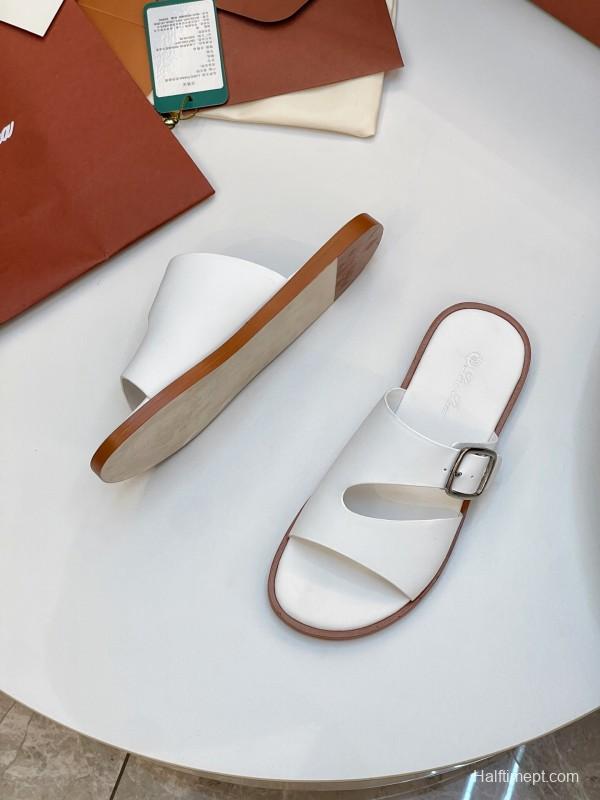 2025 Men Loro Piana White Leather Slippers AS00250