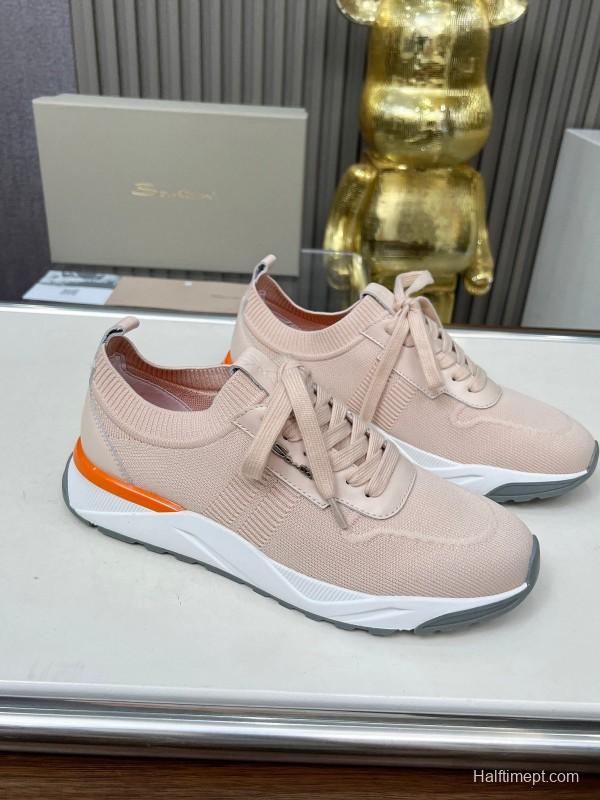 2025 Unisex Santoni Beige Wool Blend Knit Sneakers AS00320