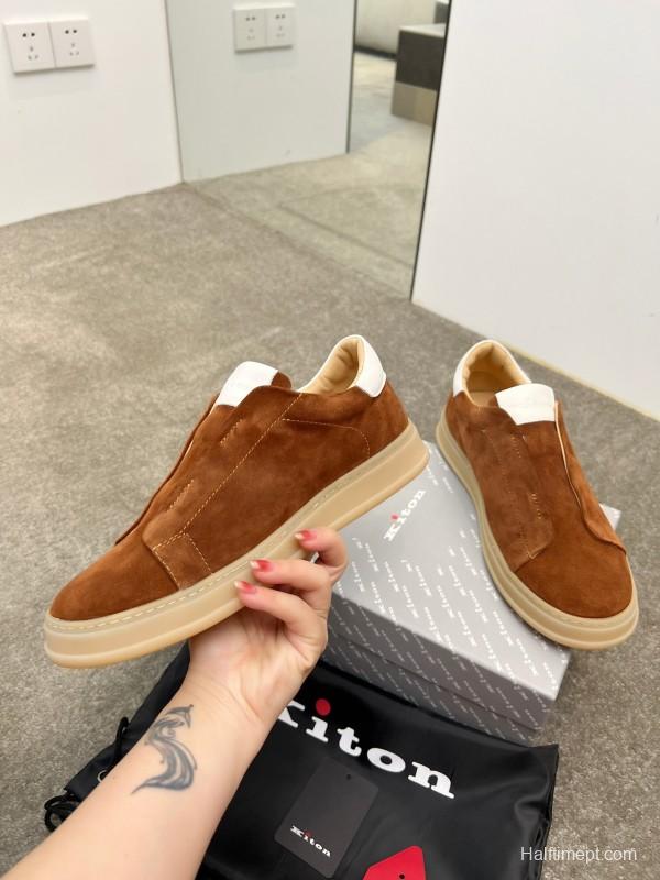 2025 Men Kiton Apricot Calf Suede Slip-On Casual Shoes AS00320