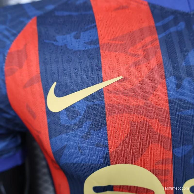 Player Version 25/26 Barcelona Home Blue Red Stripes Jersey with Spotify Sponsor