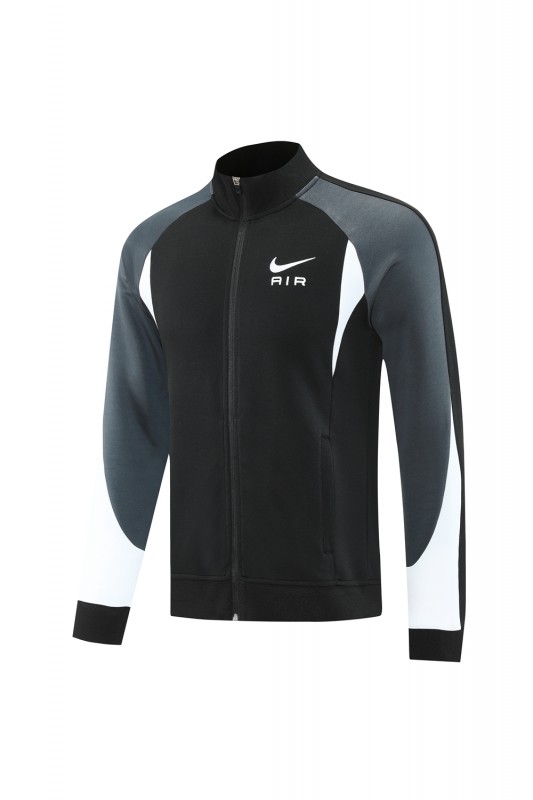 2025 Nike Air Black Tracksuit Set with Gray and White Accents Full Zipper Jacket + Long Pants