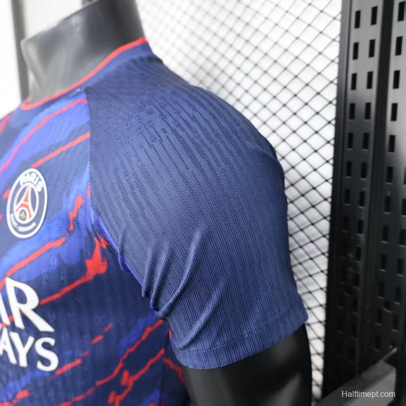 Player Version 25/26 PSG Paris Saint-Germain Blue with Red Lightning Pattern Jersey