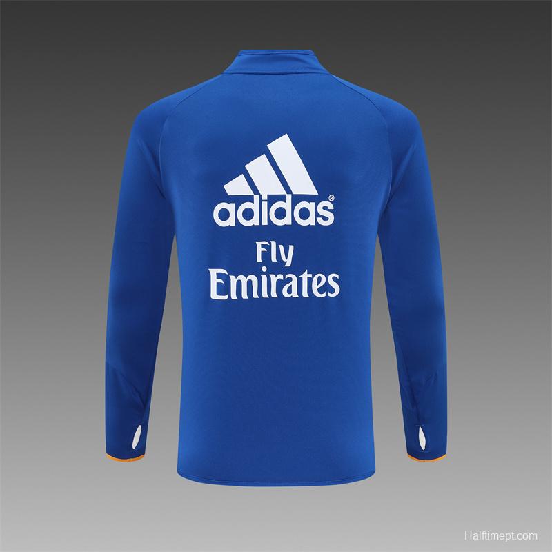 Retro 13/14 Real Madrid Color Blue Half Zipper Jacket+Long Pants