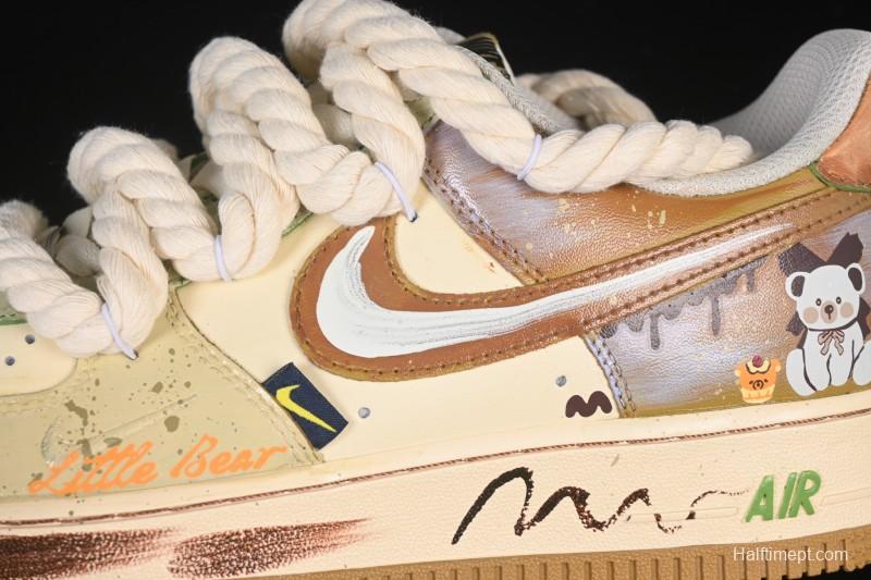Nike Air Force 1 '07 Low Milk Coffee Bear Hand-Drawn Doodle Casual Sneakers - XL2321-666