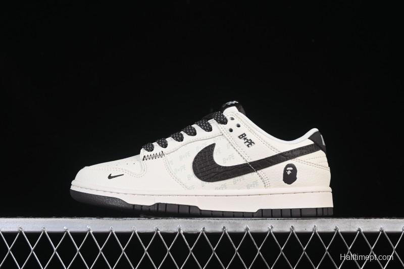 Nike SB Dunk Low Bape Collaboration Scale Pattern Beige Brown Swoosh Low-Top Casual Skate Shoes - QW5836-016