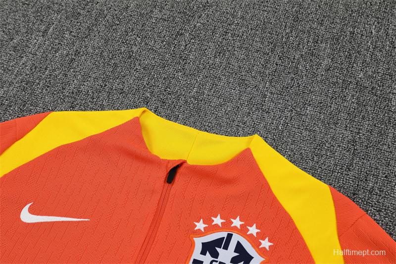 Player Version 25/26 Brazil Orange Half Zipper Jacket+Long Pants