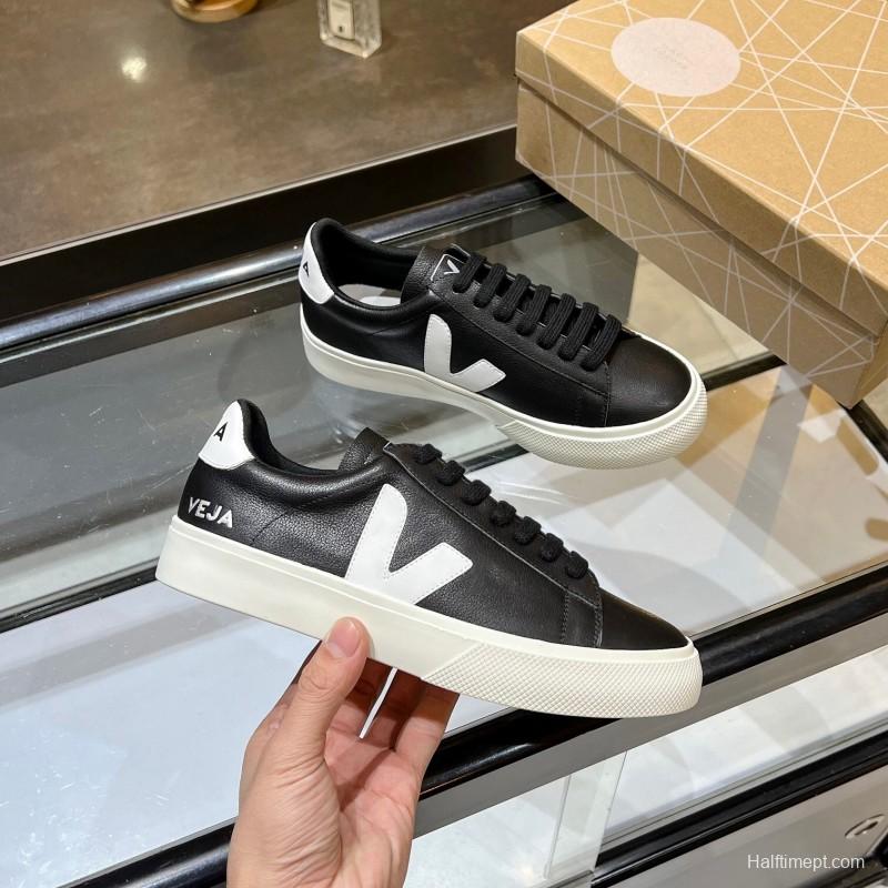 VEJA Classic White Sneakers V Logo Lace-Up Retro Flat Platform Casual Sports Shoes - LY00220