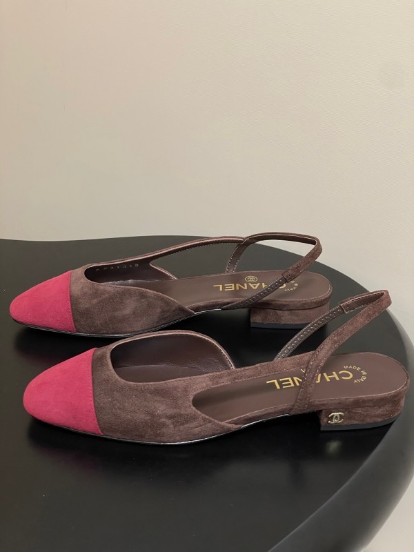 Chanel Sling-back Two-tone Suede Slingback Sandals Flat/Block Heel - KFY00280