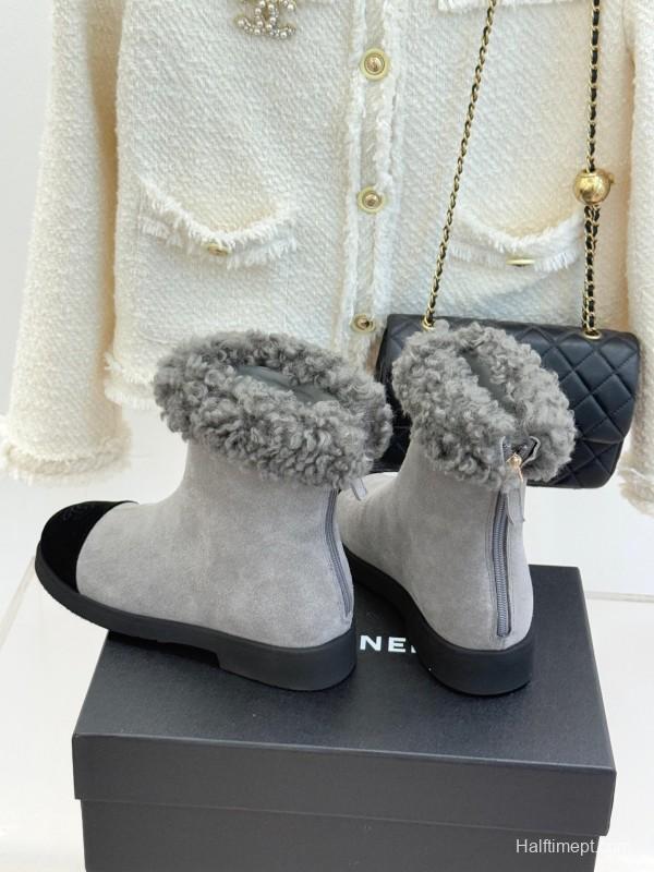 Chanel 2025/SS Double C Color-Block Shearling Snow Boots - KFY00300