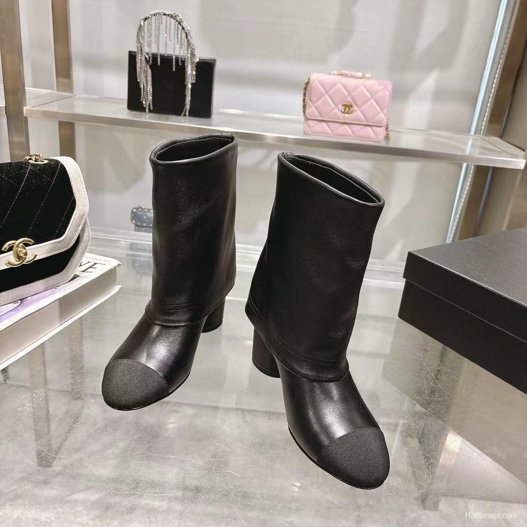 Chanel 2025/SS Runway Turn-Cuff Block Heel Straight Boots Tube Boots Classic Color Block - LY00400