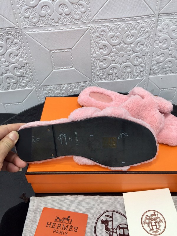 H Eiderdown Teddy Wool H Slippers Flat Sole Winter Home Shoes - LY00240