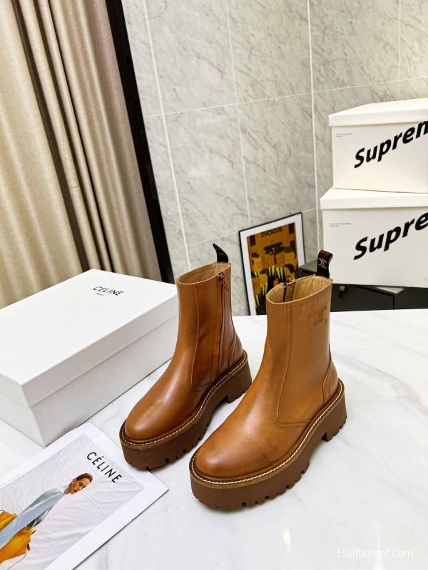 Celine 2025/ss Triomphe Side Zip Ankle Boots - L Y00320