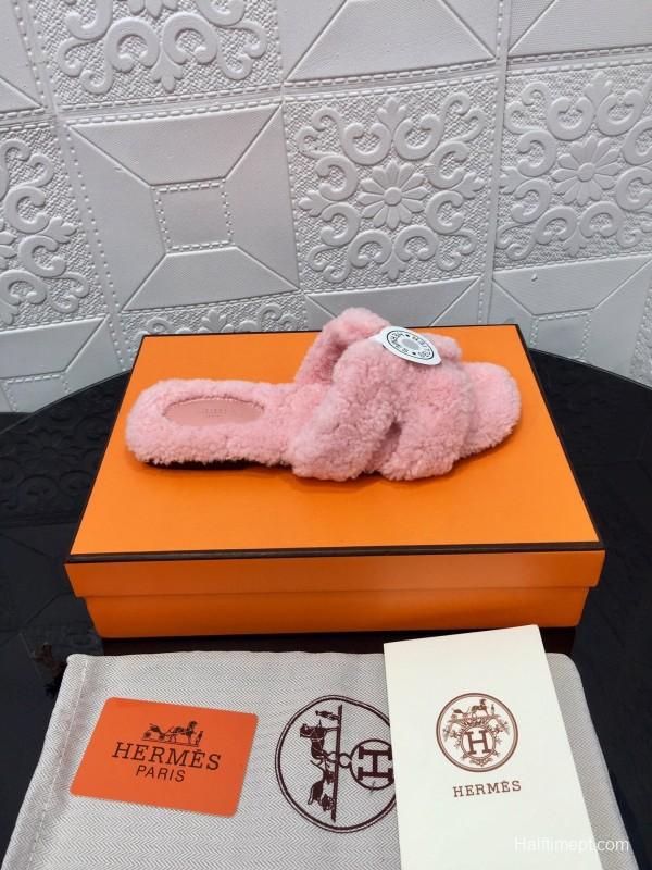 H Eiderdown Teddy Wool H Slippers Flat Sole Winter Home Shoes - LY00240