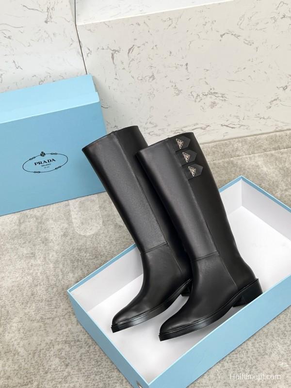 Prada Classic Triangle Logo Pointed Toe Boots - LY00350