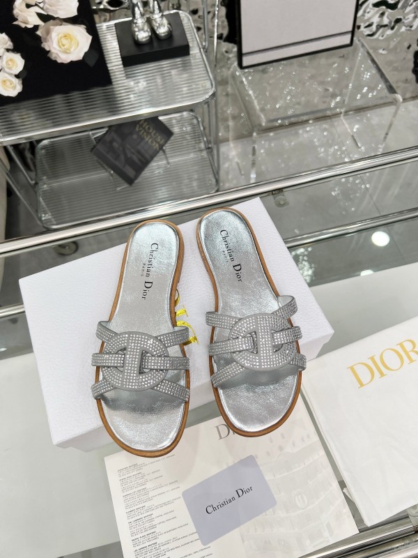 Dior D-Lane Sandals Hollow-out Monogram Flat Slides - LY00220/LY00260