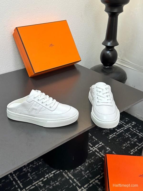 Hermès Deep Series Couple White Sneakers Casual Skate Shoes - AS00320