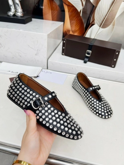 Alaia 2025/SS Crystal Embellished Ballet Dance Shoes with 0.8CM Inner Height - LY00340