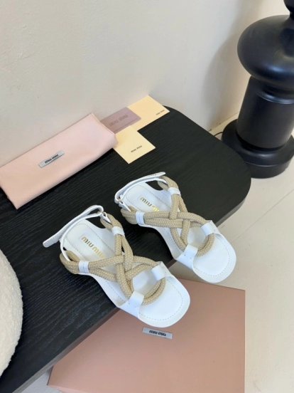 Miu 2025 SS Fashion Week Rope Woven Sandals - KFY00330