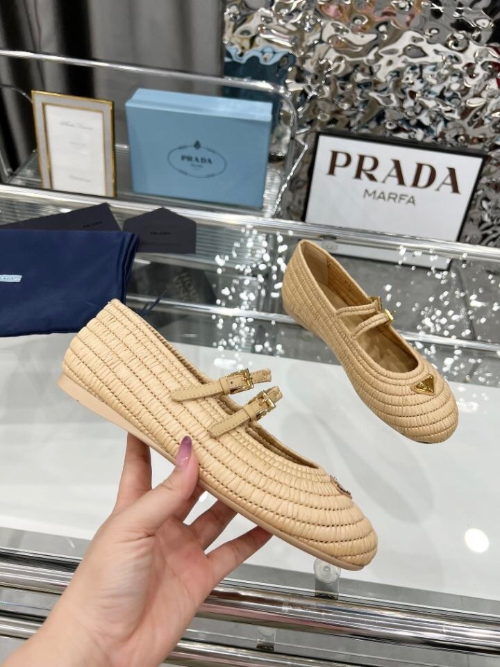 Prada Summer New Raffia Ballet Flats - KFY00340