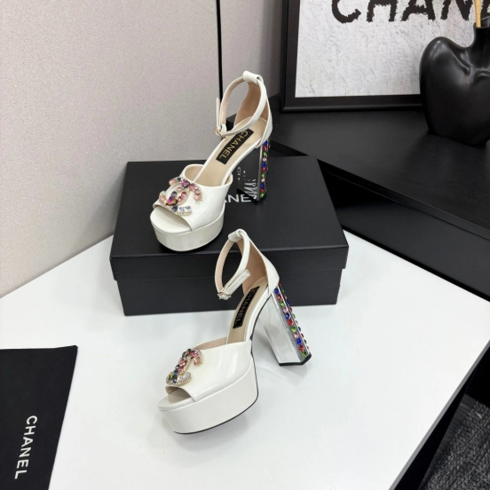 Chanel 2025/SS Glamorous Rhinestone Chunky Heel Platform Strappy Sandals - KFY00350