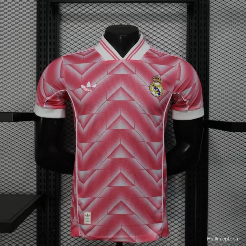 Player Version 1988/89 Real Madrid Third Pink with Geometric Chevron Pattern Jersey
