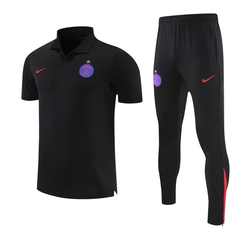 26/27  Paris Black Polo Training Shirt + Long Pants Tracksuit