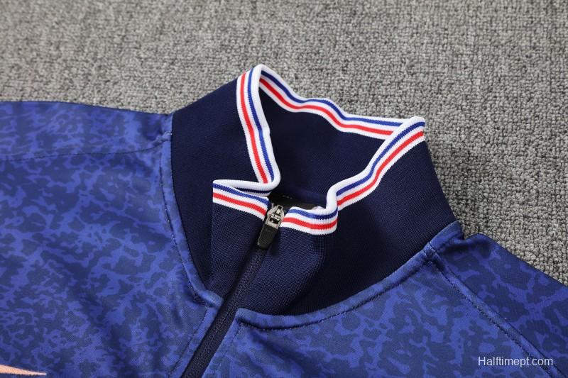 26/27 France Navy Blue Full Zipper Jacket Tracksuit + Long Pants