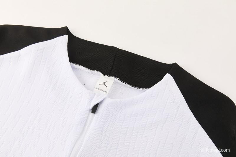 2026/27 Paris Saint-Germain White  Half Zipper Jacket Tracksuit + Light Grey Long Pants