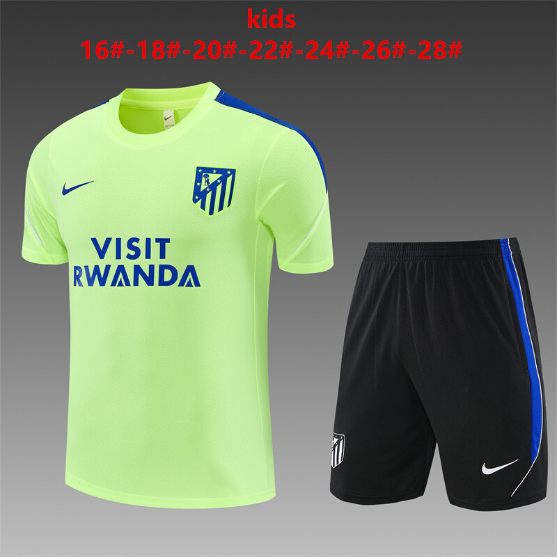 2026 Kids Atletico Madrid Fluorescent Green Short Sleeve+Soccer Shorts