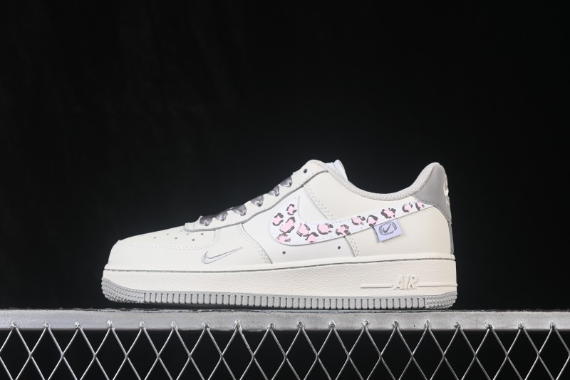 Nike Air Force 1 '07 Low Milk Grey Leopard Hand-Painted Casual Sneakers - FB1839-323