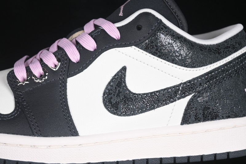 Nike Air Jordan 1 Low Retro Basketball Shoes with Cracked Leather Accents - II0595-001