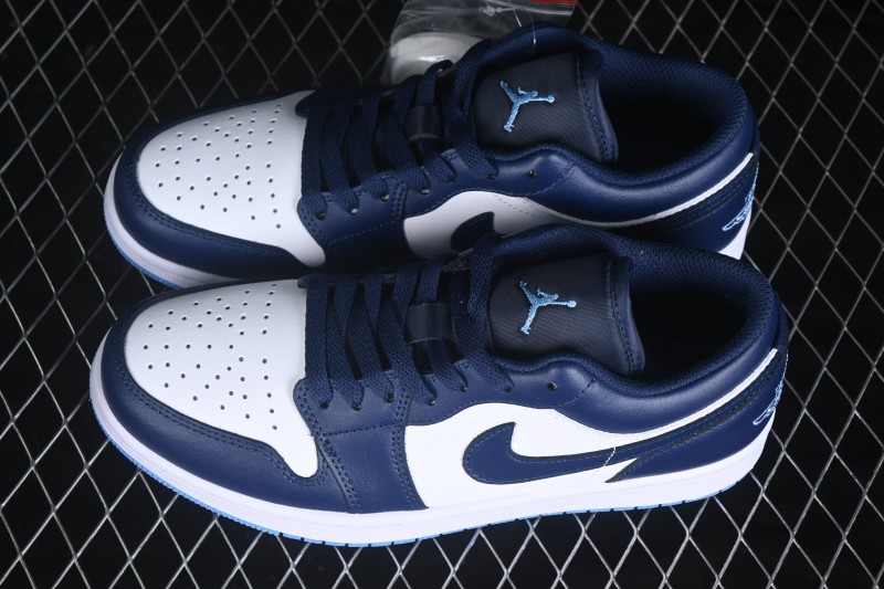 Nike Air Jordan 1 Low Retro Basketball Lifestyle Shoes with Classic White and Blue Colorway - 553558-404