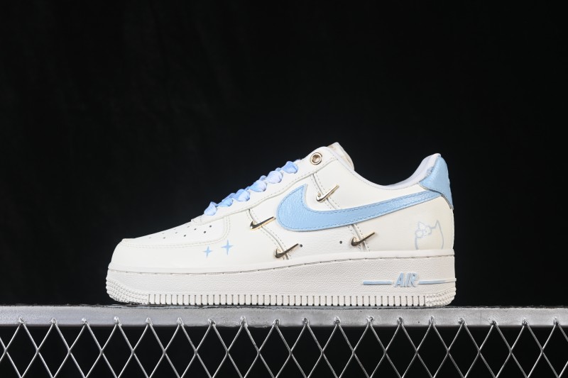 Nike Air Force 1 '07 Low 'Ocean Blue' Hand-Painted Sneakers with Diamond and Rose Motifs - FV3654-311