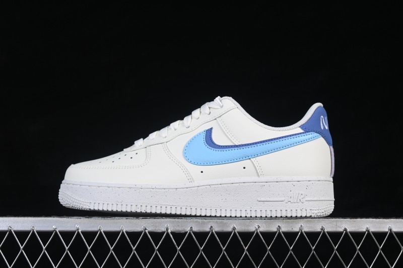 Nike Air Force 1 '07 Low Basketball Shoes with Dual Swoosh Design in White and Blue - DO9786-100