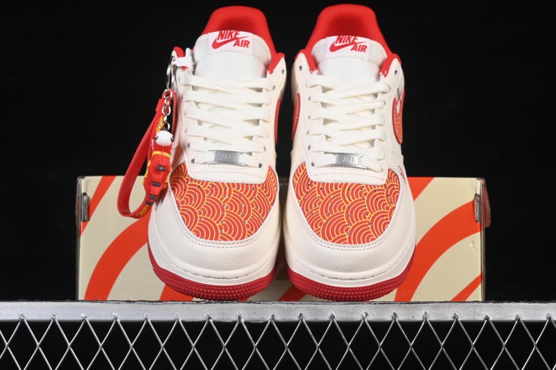 Nike Air Force 1 '07 Low Basketball Shoes with Red and Gold Overlay Design - MZ9588-838