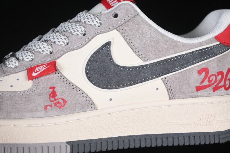 Nike Air Force 1 '07 Low Year of the Horse Limited Edition Gray Red Texture Casual Skateboard Shoes - HT5088-628