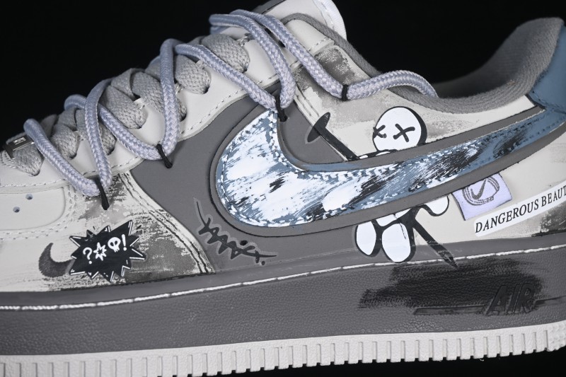 Nike Air Force 1 '07 Low Hand-Drawn Graffiti Skateboarding Shoes with Retro Washed Leather - DB3310-333