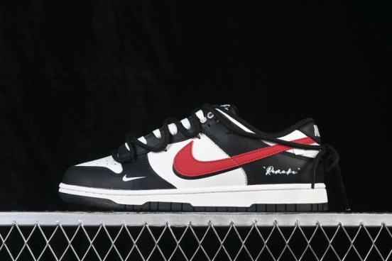 Nike SB Dunk Low Skateboarding Shoes with Black White Red Lace Accents - BR0620-121