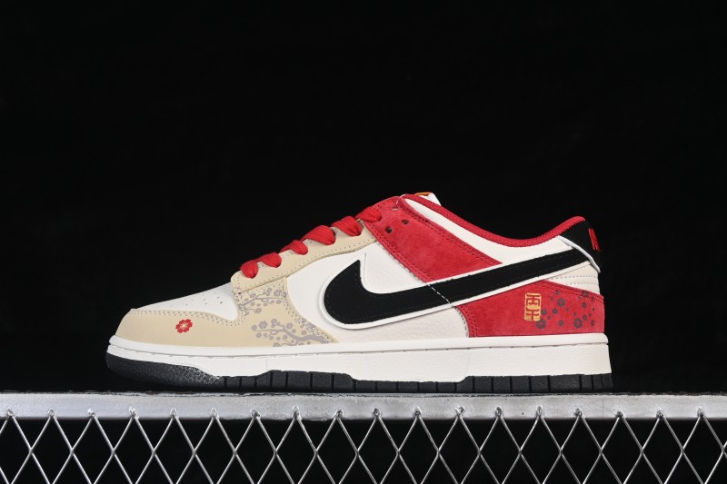 Nike SB Dunk Low Retro Skateboarding Shoes with Red, Black, and Cream Color Blocking - DN3168-027