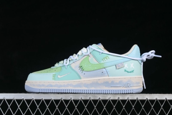 Nike Air Force 1 '07 Low Hand-Painted Graffiti Mint Haze Casual Sneakers - DB3301-919