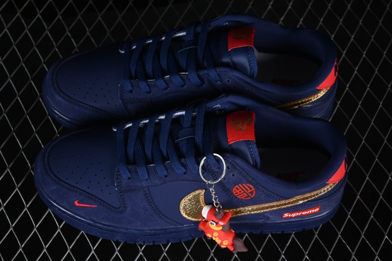 Nike SB Dunk Low Year of the Horse Limited Edition Navy Blue Gold Custom Low-Top Skateboarding Shoes - NH0601-486