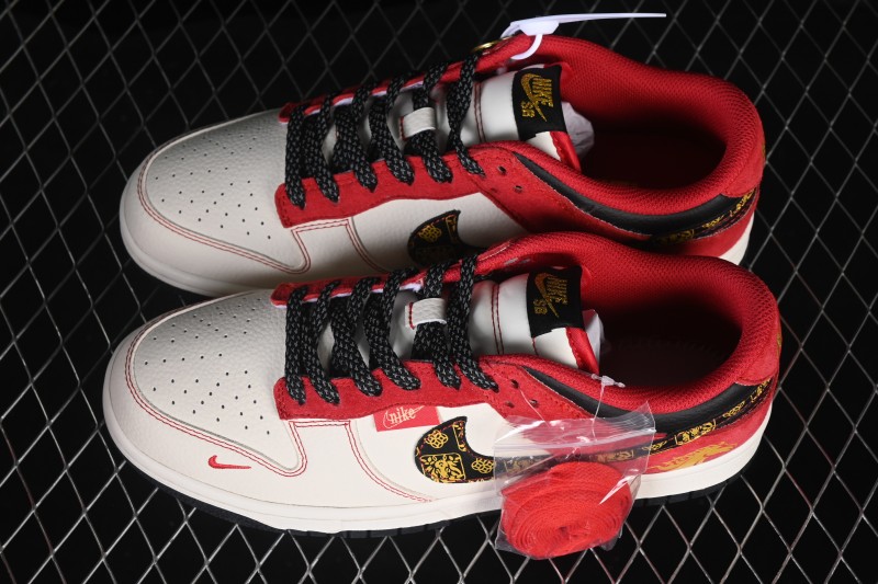Nike SB Dunk Low Year of the Horse White Red Gold Premium Custom Low-Top Skateboarding Shoes - DS6608-024