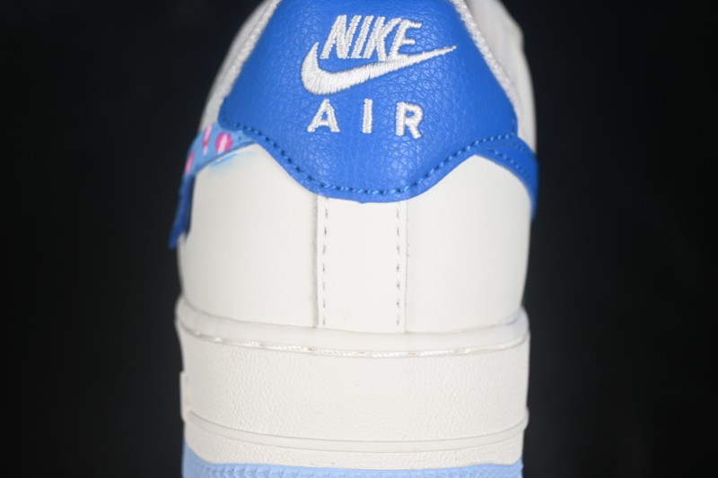 Nike Air Force 1 '07 Low Hand-Painted Sneakers with Pastel Blue and Pink Bubble Design - DB3301-112
