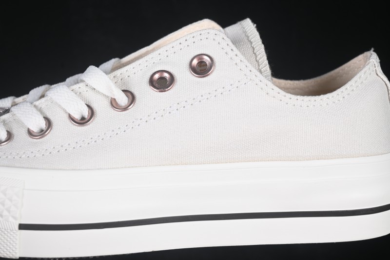 Converse All Star Platform Low-Top Casual Skate Shoes in Pure White with Chunky Sole - 5SE970