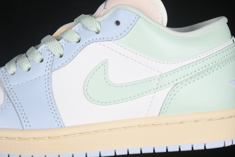 Nike Air Jordan 1 Low Retro Basketball Sneakers with Light Blue Color Blocking and Low-Top Casual Design - DC0774-108
